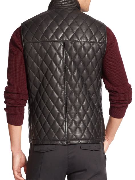 Lyst Saks Fifth Avenue Quilted Four Pocket Leather Vest In Black For Men
