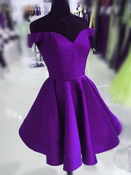 Purple Satin Off Shoulder Short Cute Homecoming Dress Purple Prom Dress Party Dress C110 On Luulla