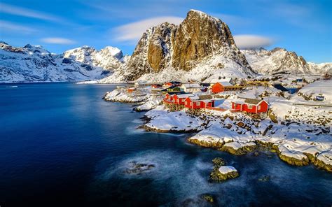 Winter Landscape Norway Lofoten Islands Under Snow Cover Desktop