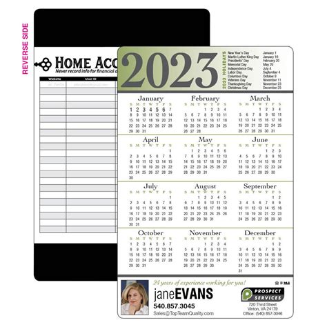 Year At A Glance Calendar Magnetic Card Magnets Usa®