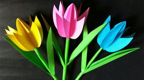 How To Make 3d Tulip Paper Flower Paper Flower Idea Simple Paper Flower Craft Paper Craft