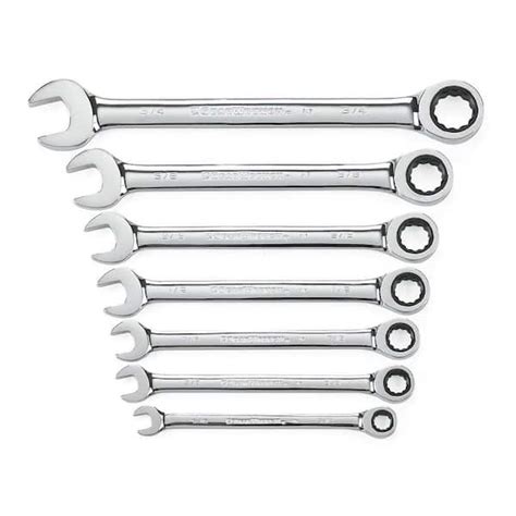 Gearwrench Sae 72 Tooth Combination Ratcheting Wrench Tool Set 7 Piece 9317 The Home Depot