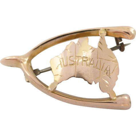 Antique Australian 9ct Gold Wishbone Map Brooch By Willis Co Beryl