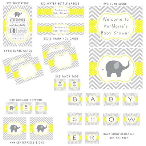 Gray And Yellow Elephant Chevron And Polka Dots Baby Shower Baby Shower
