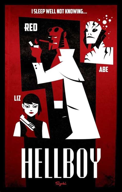 A Poster With The Words Hellboy And Two Women In Red Black And White