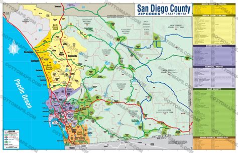 San Diego County Zip Code Map Full County Areas Colorized Otto Maps