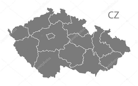Coronavirus pandemic reported on the map of czech republic. Tsjechië regio's kaart grijs — Stockvector © ingomenhard ...