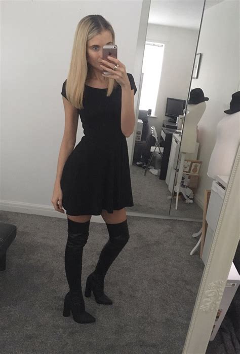 black thigh boots combined with a short black dress mirror selfie thighhighboots selfie