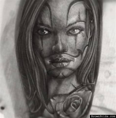 Grey Ink Clown Girl Face Tattoo Evil Girl Faces Tattoos Pinterest