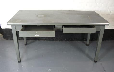 Work tables └ commercial prep tables └ food preparation equipment └ commercial kitchen equipment └ restaurant & food service └ business, office & industrial all categories antiques art. 1940's Vintage Grey Metal Office Table with Two Drawers by ...
