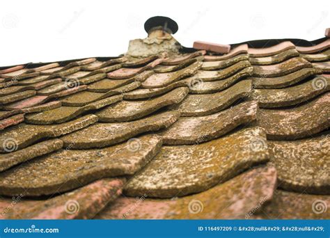 Old Clay Tiles The Roof Of The Old House Of The Parents` House Stock