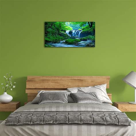 Green Forest Canvas Wall Art Waterfall Pictures Wall Decor Green Nature