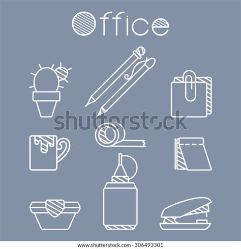 Office Stuff Outline Icons Web Stock Vector Royalty Free 306493301