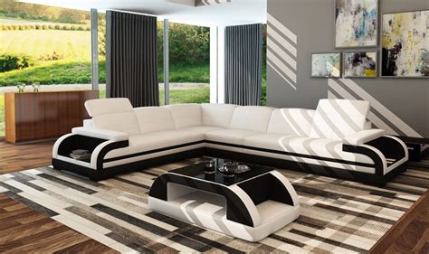 Divani Casa 5132c Modern White And Black Bonded Leather Sectional Sofa