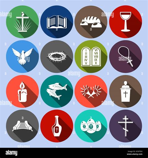 Christianity Traditional Religious Symbols Flat Icons Set With Cross