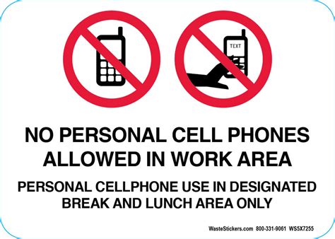 No Personal Cell Phones Allowed In Work Area Decal