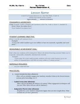 Do they have an organized, detailed lesson plan and all materials needed? Easy-Peasy Formal Lesson Plan Template | Lesson plan ...