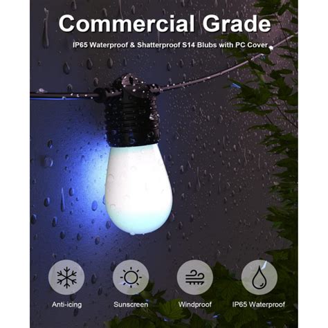 Smart Outdoor String Lights 48ft Color Changing Rgbcw Dimmable Patio