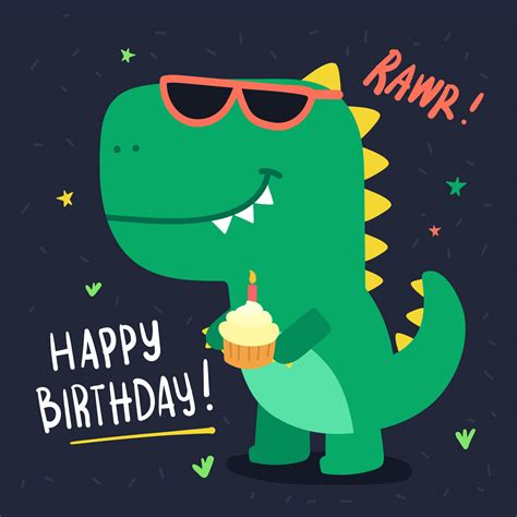 Cute Dinosaur Birthday Card 545842 Vector Art At Vecteezy