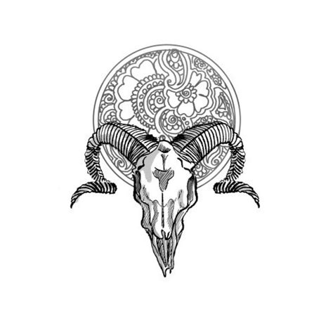 Black Ink Ram Skull And Grey Ink Mandala Tattoo Design Tattooimagesbiz