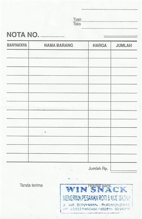 Contoh Nota Makan Kosong Shefalitayal