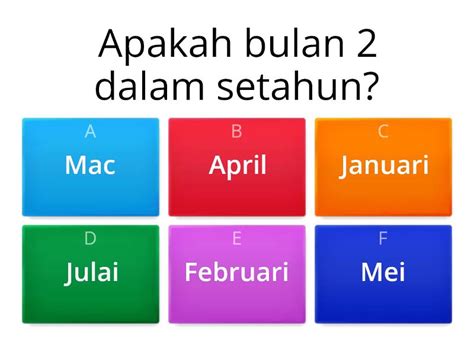 Hari Dan Bulan Tahun 1 Quiz