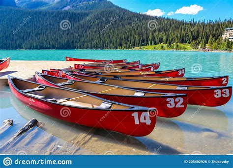 Canoe Docks At Lake Louise Within Banff National Park Editorial Photo