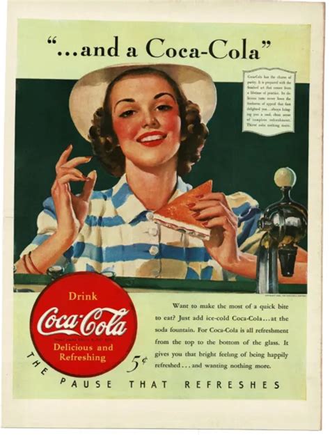 1940 Coca Cola Coke Pretty Woman At Soda Fountain Art Vintage Print Ad