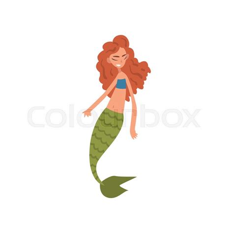 Cute Little Red Haired Mermaid With Stock Vector Colourbox