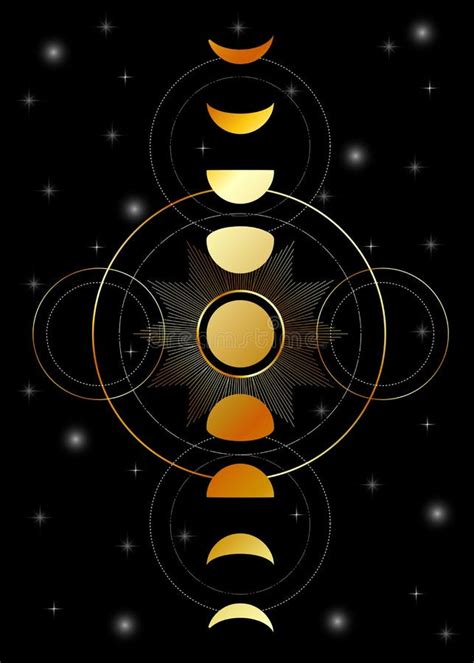 Celestial Moon Phases Stars And Galaxy In Gold Stock Vector