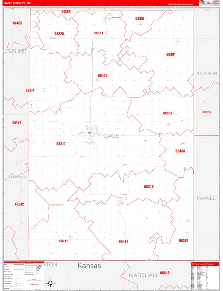 Gage County Ne Zip Code Wall Map Red Line Style By Marketmaps Mapsales