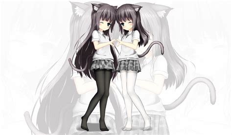 2girls Animal Ears Catgirl Loli Pantyhose Photoshop Seifuku Twins Yuri
