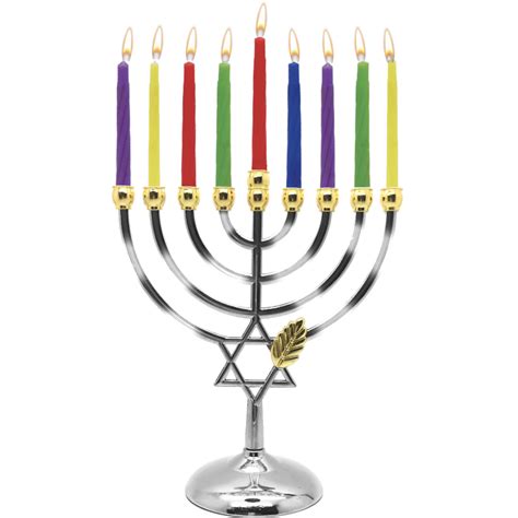 Candle Menorah Set Chrome Plated W Gold Tips Hanukkah Menorahs