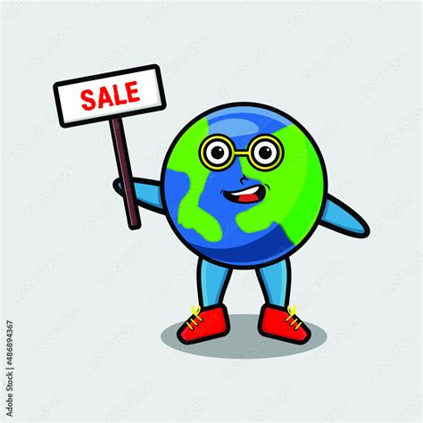 Cute Cartoon Earth Character Holding Sale Sign Designs In Concept 3d