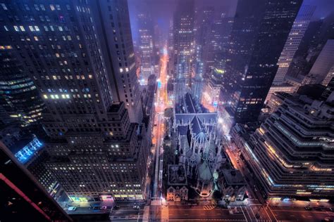 New York City Street Building Window Night Road Lights T Wallpaper