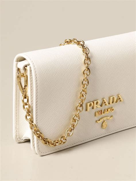 Prada Shoulder Bag In Saffiano Leather White Prada Mini Bag 1bp023