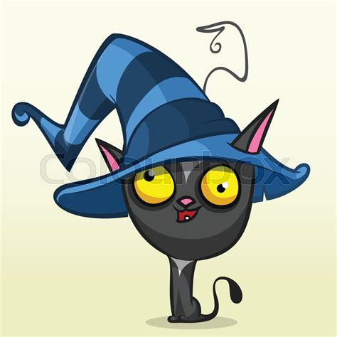 Cartoon Halloween Black Cat In Witch Stock Vector Colourbox