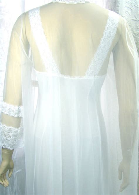 Vintage White Chiffon And Lace Peignoir Set Bridal By Zippypop