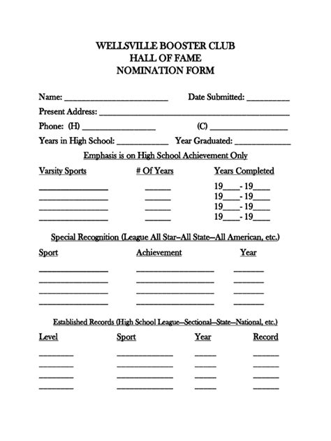 Fillable Online Hall Of Fame Nomination Form Fax Email Print Pdffiller