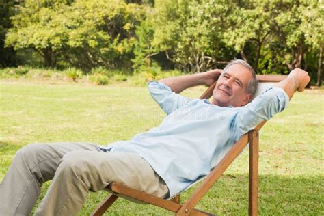 Mature Man Relaxing On A Deck Chair Stock Image Image Of Elderly