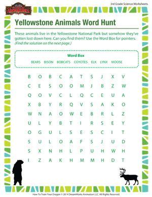 Scavenger hunts from previous weeks. Yellowstone Animals Word Hunt - Printable 3rd Grade ...