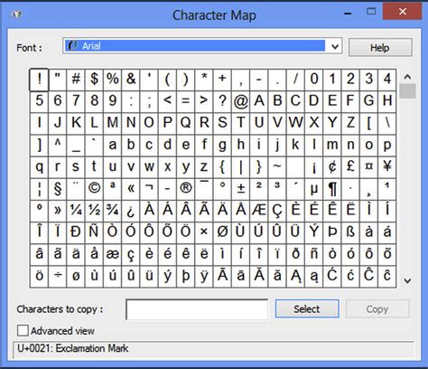 Symbol Codes Character Map Utility