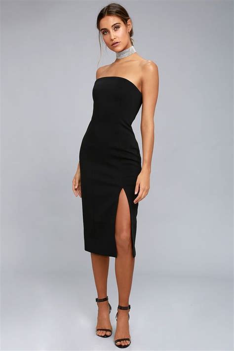 Finders Keepers Lucie Black Strapless Midi Dress Black Strapless Midi