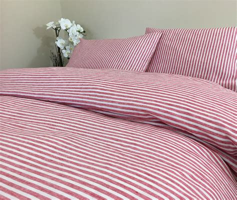Red And White Striped Duvet Cover Natural Linen Custom Sizequeen