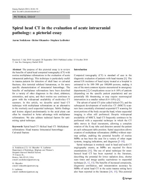 Pdf Spiral Head Ct In The Evaluation Of Acute Intracranial Pathology