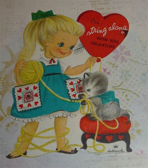 Adorable Blond Haired Girl With Kitten And Yarn Vintage Etsy