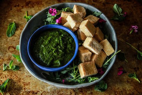 Fried Tofu With Chimichurri Dipping Sauce Heather Christo