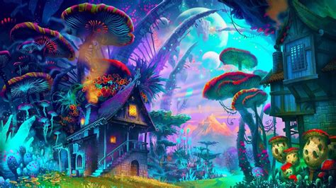 Fantasy Art Drawing Nature Psychedelic Colorful House