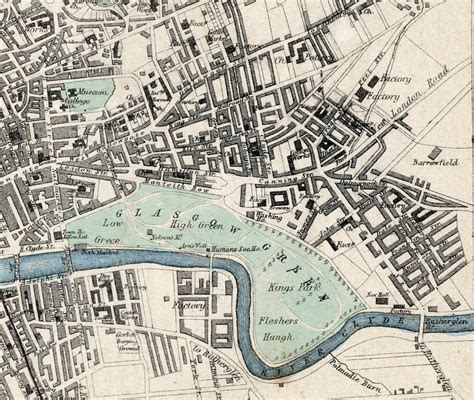 1862 Rare Hand Coloured Antique City Map Of Glasgow Scotland Glasgow
