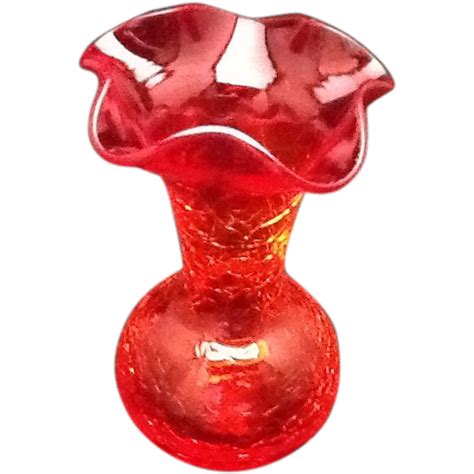 Red-Orange Hand Blown Crackle Glass Vase | Crackle glass ...